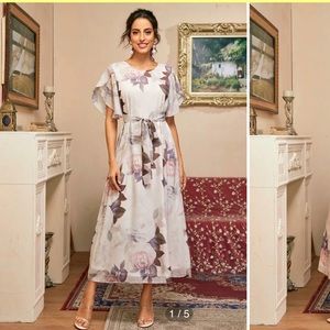 SHEIN Petal Sleeve Floral Chiffon Dress (DOES NOT INCLUDE BELT)